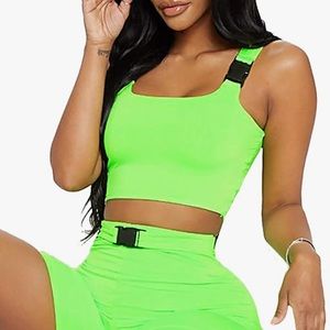 Neon Buckle Strap Crop Top